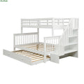 Stairway Twin-Over-Full Bunk Bed With Twin Size Trundle, Storage And Guard Rail For Bedroom, Dorm, For Kids, Adults