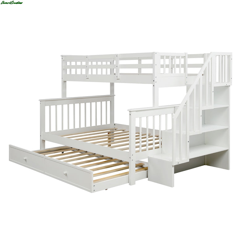 Stairway Twin-Over-Full Bunk Bed With Twin Size Trundle, Storage And Guard Rail For Bedroom, Dorm, For Kids, Adults