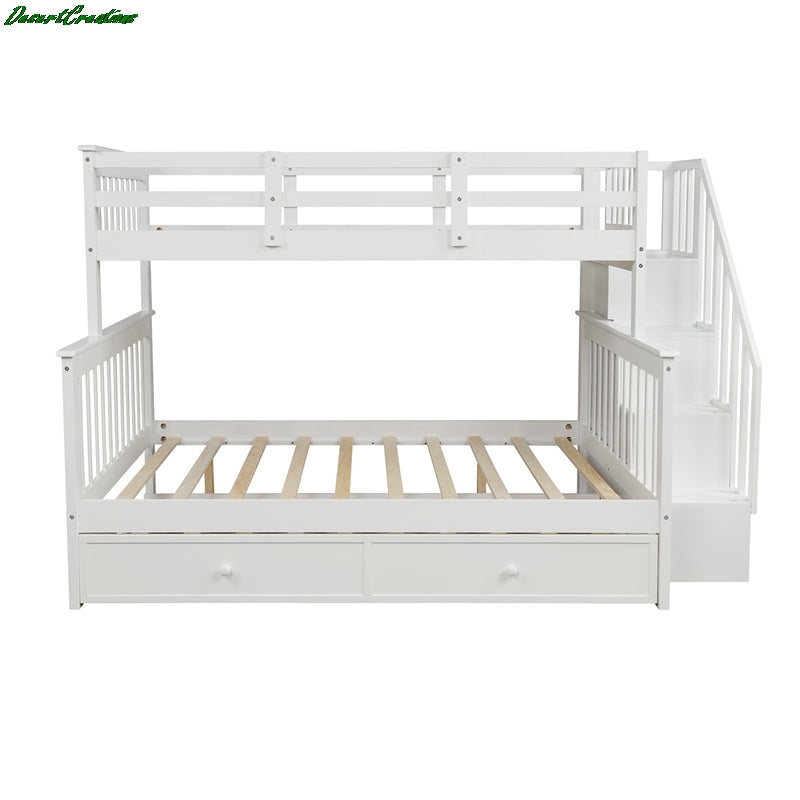 Stairway Twin-Over-Full Bunk Bed With Twin Size Trundle, Storage And Guard Rail For Bedroom, Dorm, For Kids, Adults