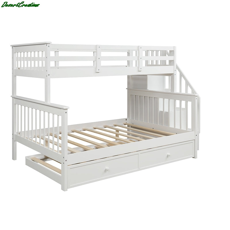 Stairway Twin-Over-Full Bunk Bed With Twin Size Trundle, Storage And Guard Rail For Bedroom, Dorm, For Kids, Adults