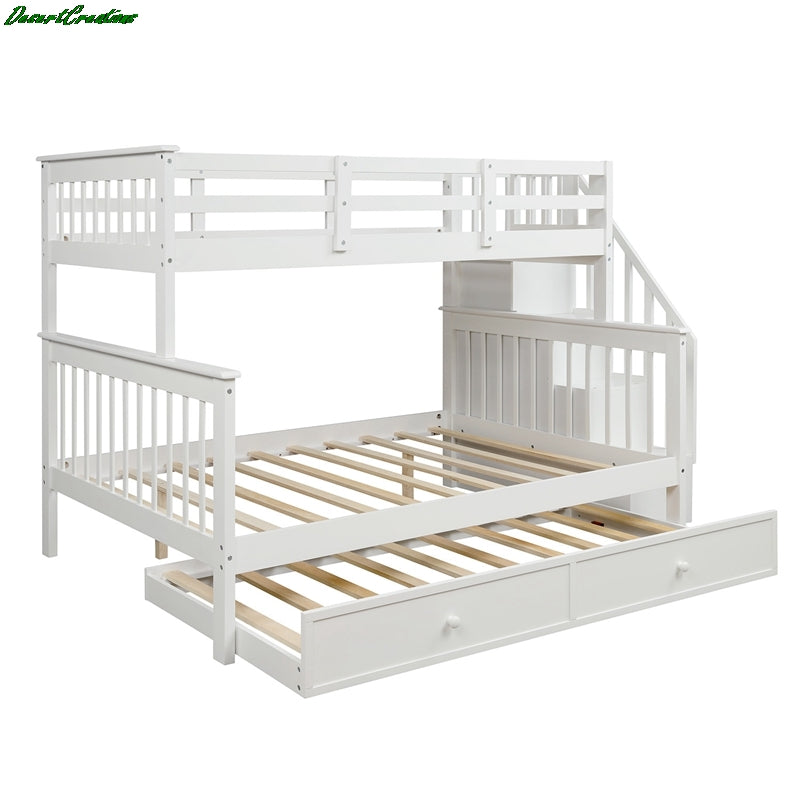 Stairway Twin-Over-Full Bunk Bed With Twin Size Trundle, Storage And Guard Rail For Bedroom, Dorm, For Kids, Adults