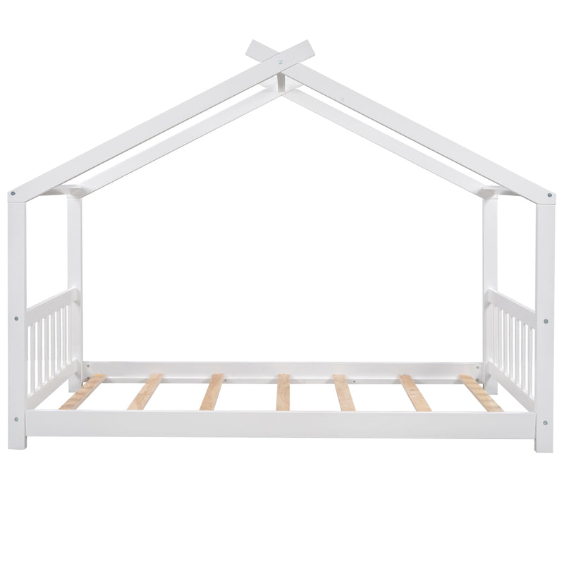 Twin Size House Platform Bed with Headboard and Footboard Roof Design Two Colors Bedroom Furniture