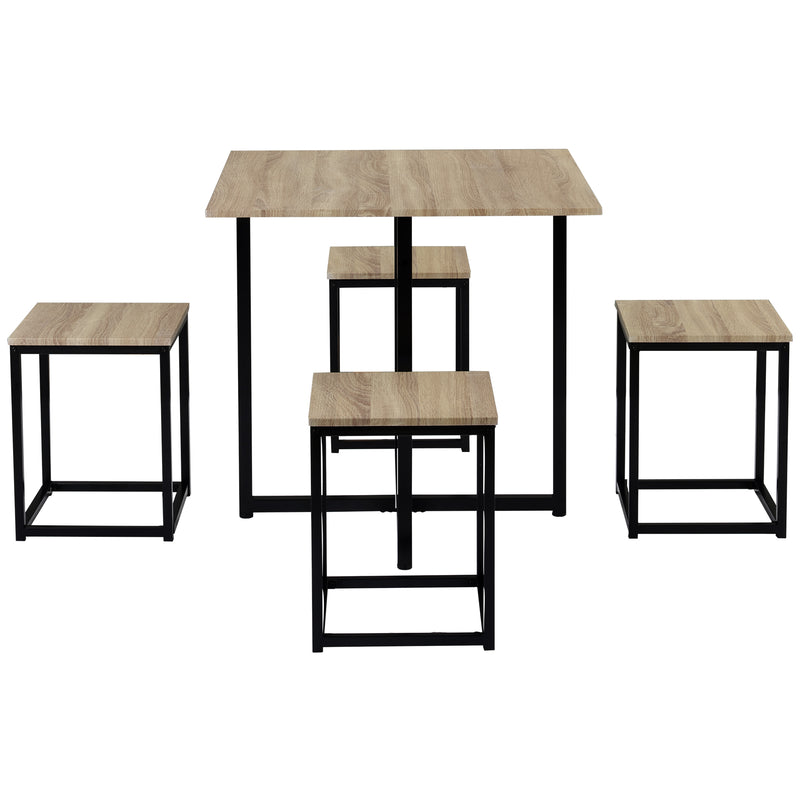 5 Piece Dining Set, Bar Table Set for 4, Bar Table with 4 Bar Stools, Industrial for Kitchen/Living Room/Bar/Restaurant, Oak+Black