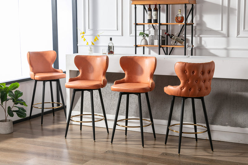 29" Modern Fabric Faux Leather bar chairs,180° Swivel Bar Stool Chair for Kitchen,Tufted Gold Nailhead Trim Gold Decoration Bar Stools with Metal Legs,Set of 2 (Orange)