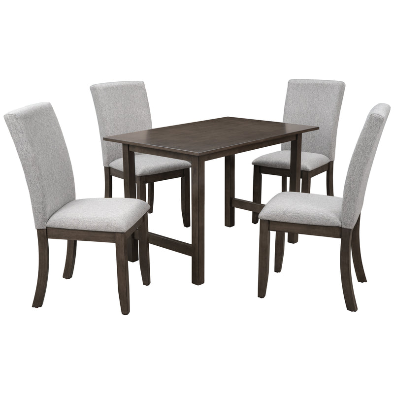 Farmhouse 5-Piece Wood Dining Table Set for 4, Kitchen Furniture Set with 4 Upholstered Dining Chairs for Small Places, Gray Table+Gray Chair