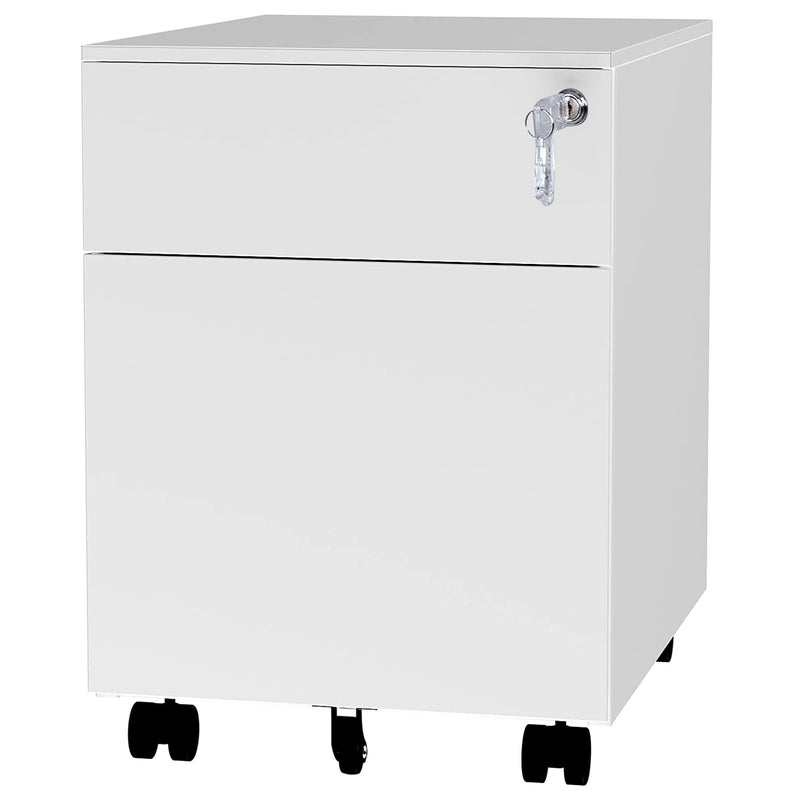 2 Drawer Mobile File Cabinet with Lock Metal Filing Cabinet for Legal/Letter/A4/F4 Size, Fully Assembled Include Wheels, Home/Office Design