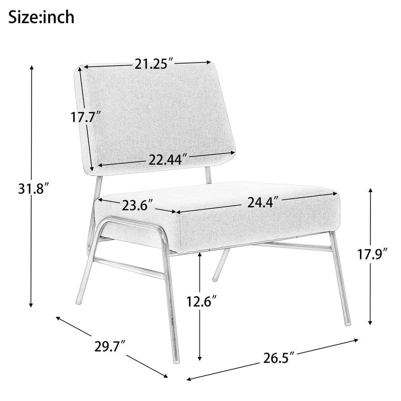 Wire Metal Frame Slipper Chair, Armless Accent Chair Lounge Chair for Living Room, Bedroom, Home Office,Grey Linen