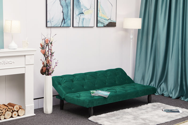 2534B Sofa converts into sofa bed 66" green velvet sofa bed suitable for family living room, apartment, bedroom