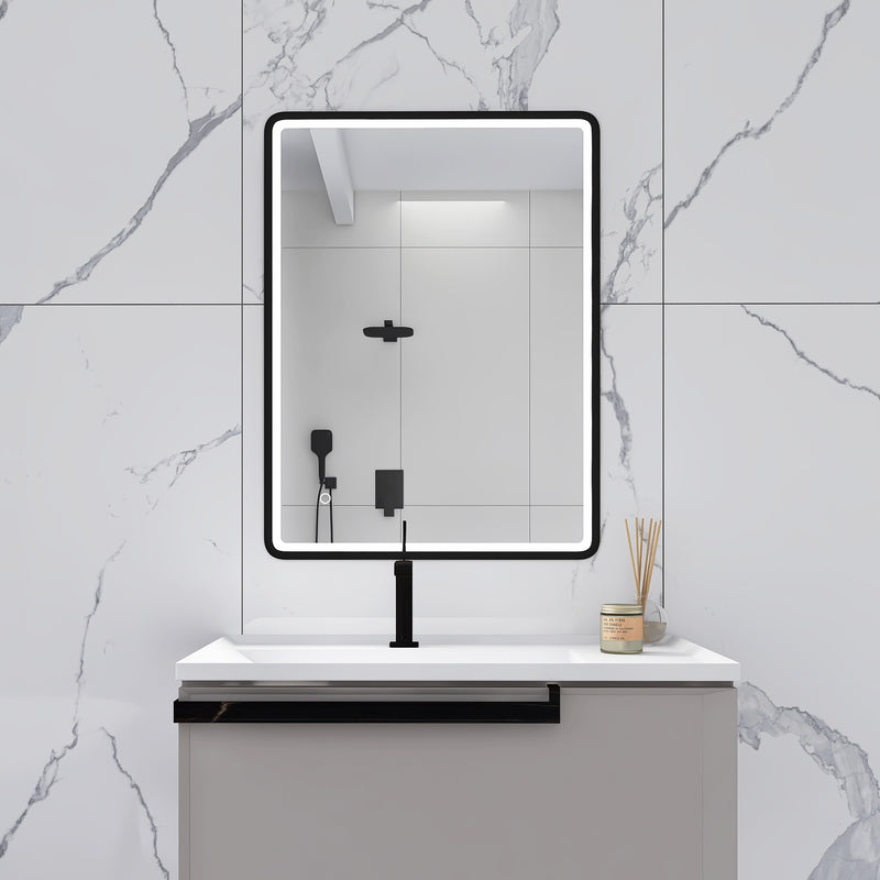 32 x 24 in.  Rectangular Black Framed Wall-Mount Anti-Fog LED Light Bathroom Vanity Mirror
