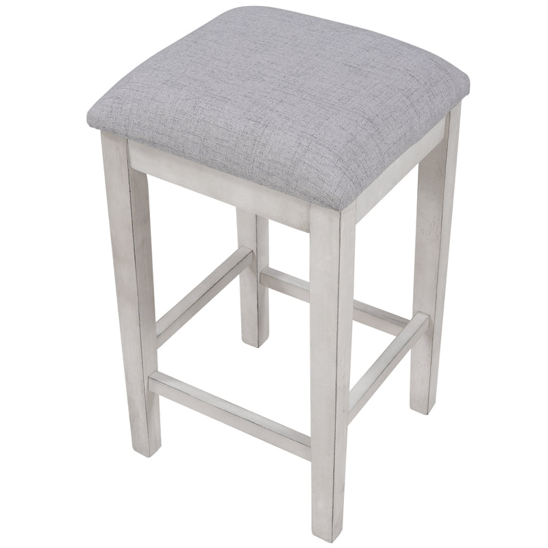 4 Pieces Counter Height Table with Fabric Padded Stools,Rustic Bar Dining Set with Socket,Cherry Top +Distressed White Body