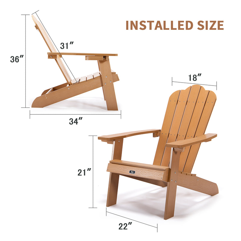 Adirondack Chair Backyard Outdoor Furniture Painted Seating with Cup Holder All-Weather and Fade-Resistant Plastic Wood for Lawn Patio Deck Garden Porch Lawn Furniture Chairs Brown