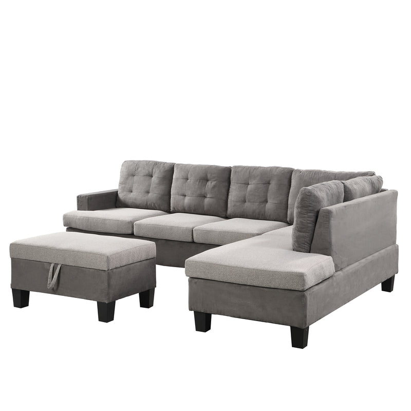 Sofa Set  for Living Room with Chaise Lounge and Storage Ottoman Living Room Furniture,(Gray)