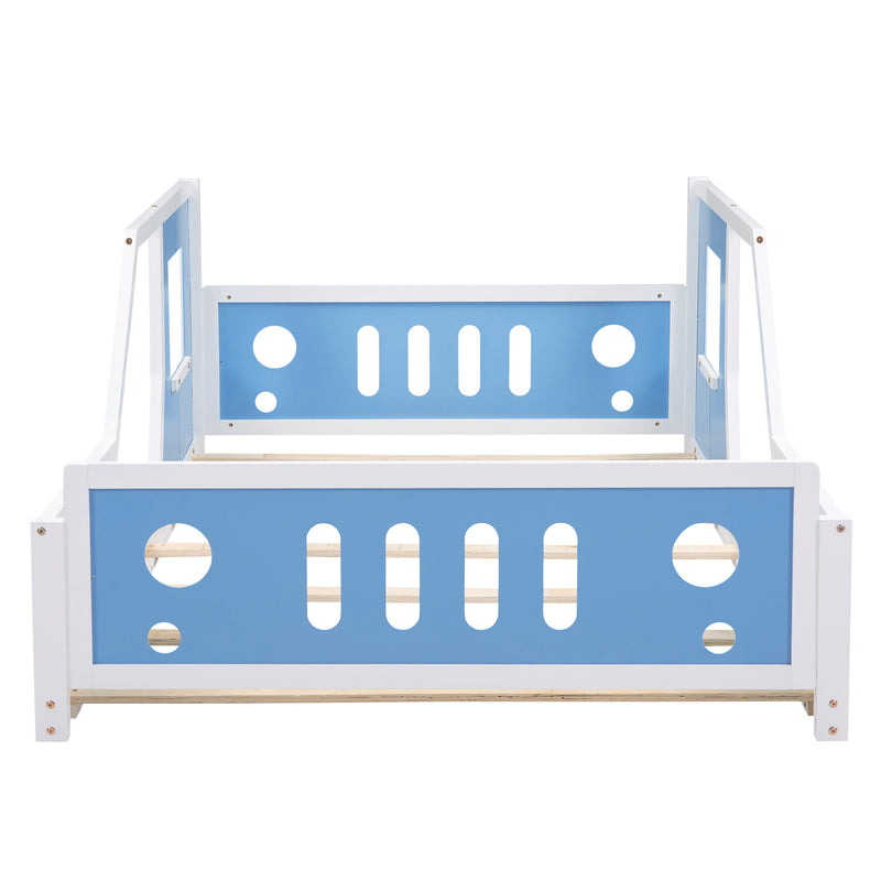 Full Size Classic Car-Shaped Platform Bed with Wheels,Blue