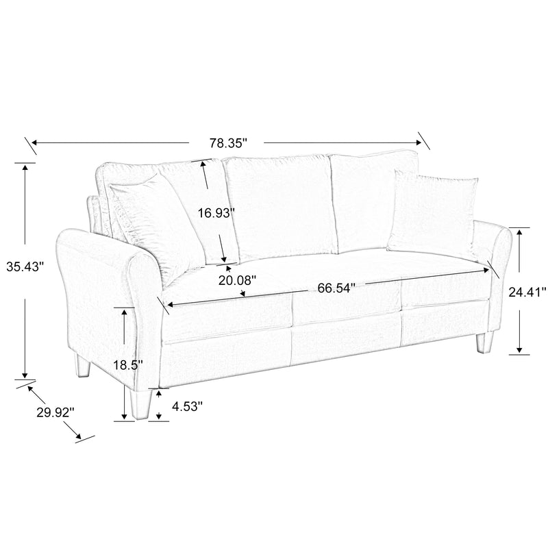 Modern Velvet Couch with 2 Pillow, 78 Inch Width Living Room Furniture, 3 Seater Sofa with Plastic Legs