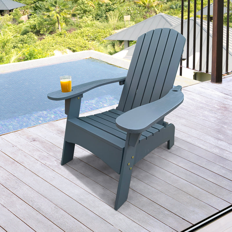 Outdoor or indoor Wood  Adirondack chair with an hole to hold umbrella on the arm ,Gray