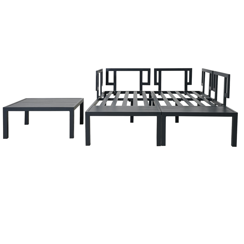 Outdoor 3-piece Aluminum Alloy Sectional Sofa Set with End Table and Coffee Table,Black Frame+Gray Cushion