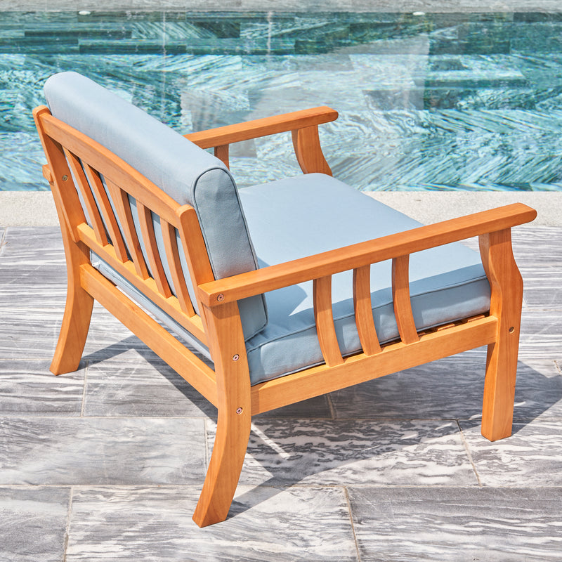 Kapalua Honey Nautical Curve Eucalyptus Wooden Outdoor Sofa Chair with Cushion