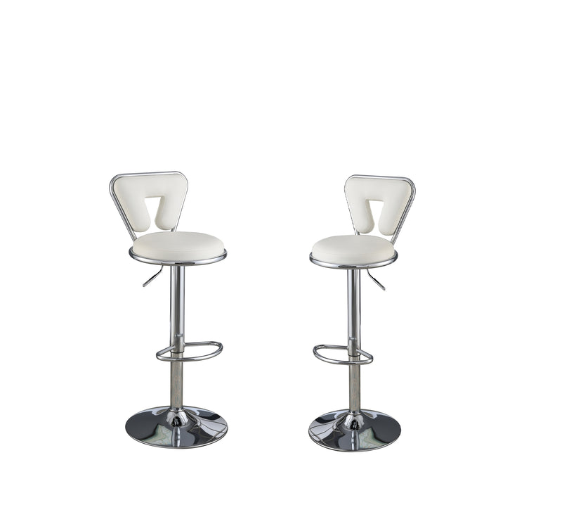 Adjustable Bar stool Gas lift Chair White Faux Leather Chrome Base metal frame Modern Stylish Set of 2 Chairs