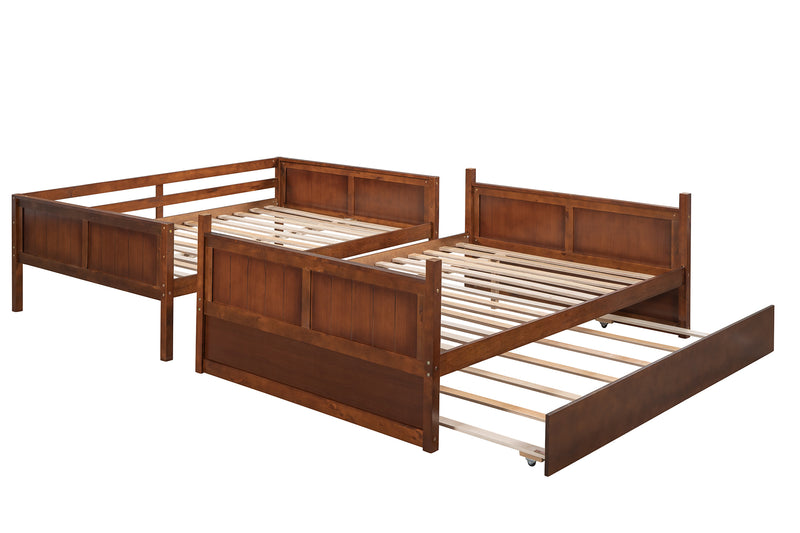 Full Over Full Bunk Bed with Twin Size Trundle, Walnut