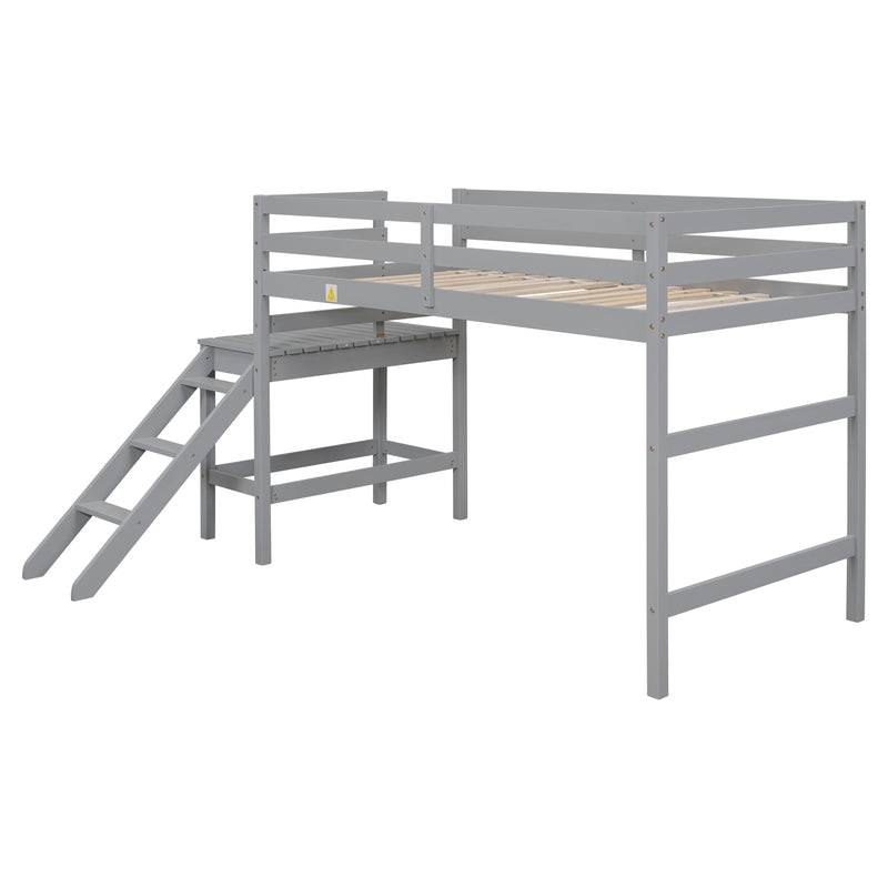 Twin Loft Bed with Platform,ladder,Gray