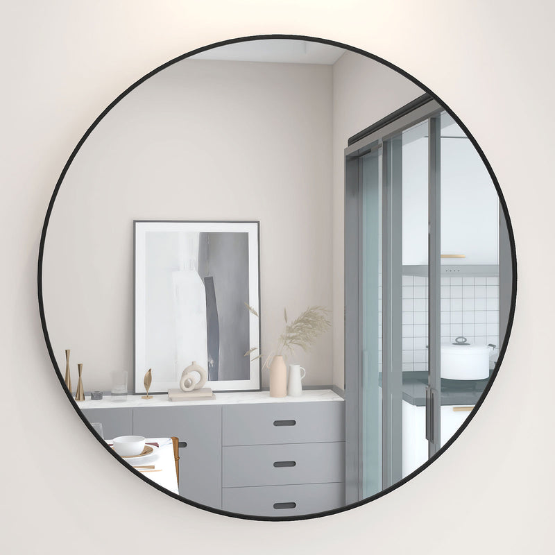 32" Wall Circle Mirror Large Round Black Farmhouse Circular Mirror for Wall Decor Big Bathroom Make Up Vanity Mirror Entryway Mirror