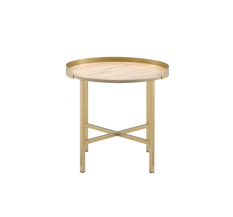 Mithea End Table, Oak Table Top & Gold Finish