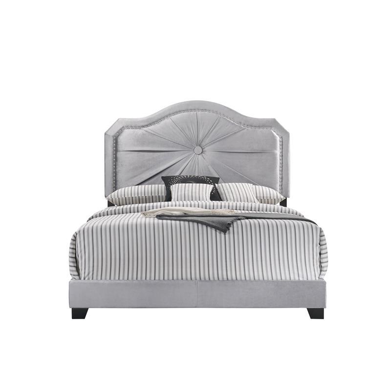 Frankie Queen Bed, Gray Velvet