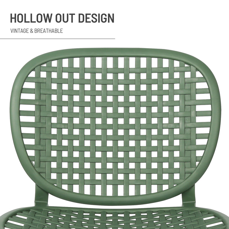 3 Pieces Hollow Design Retro Patio Table Chair Set All Weather Conversation Bistro Set Outdoor Table with Open Shelf and Lounge Chairs with Widened Seat for Balcony Garden Yard Green