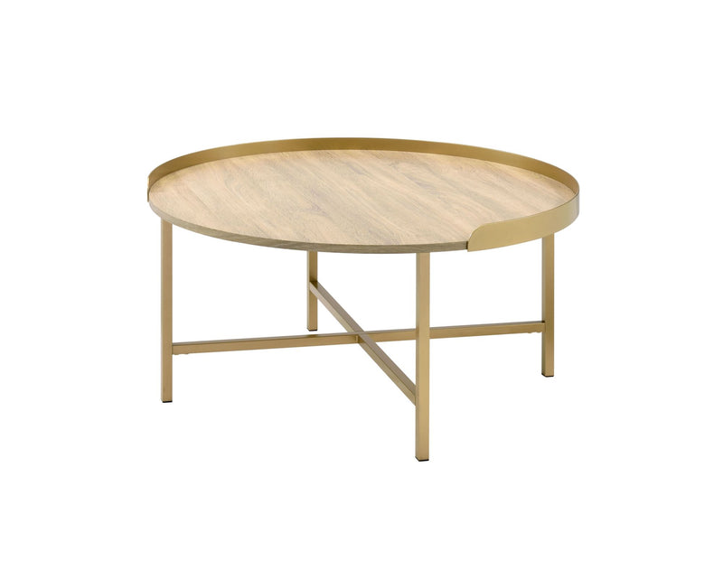 Mithea Coffee Table, Oak Table Top & Gold Finish