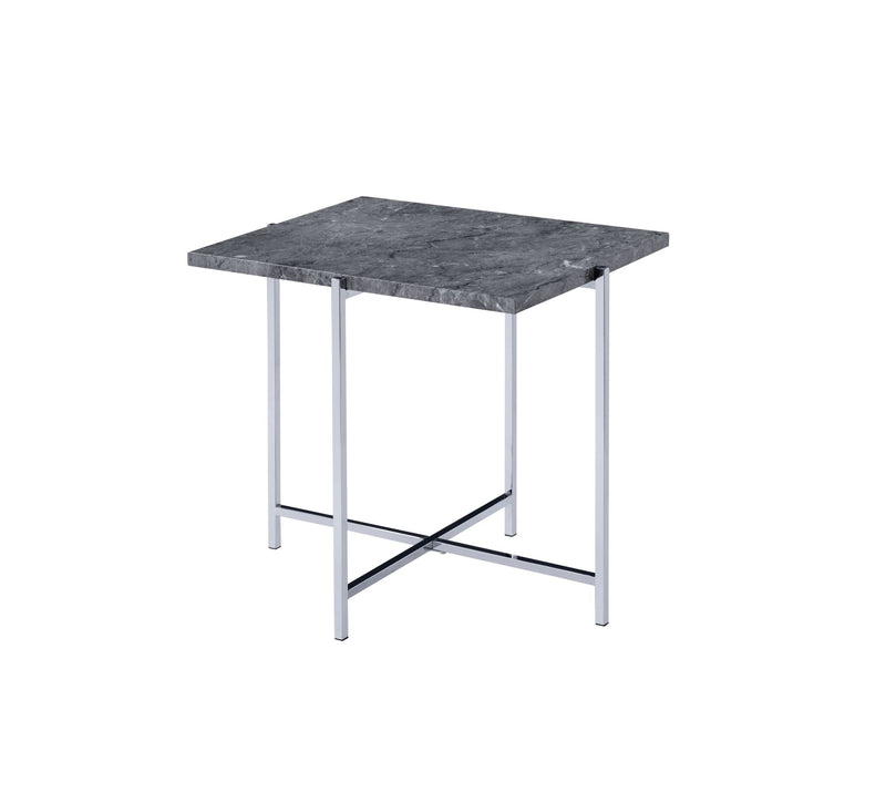 Adelae End Table, Faux Marble & Chrome