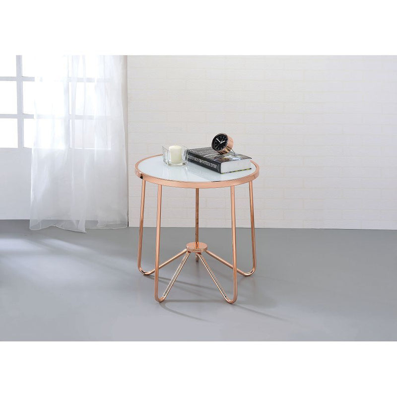 Alivia End Table in Rose Gold & Frosted Glass
