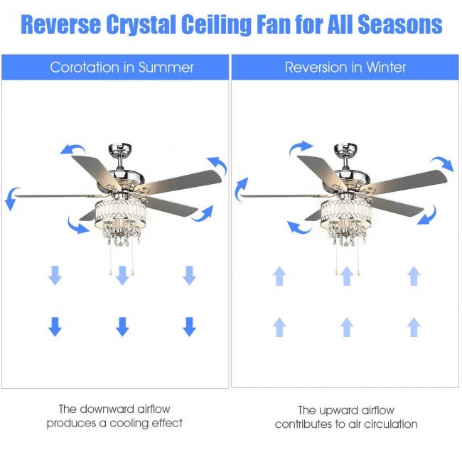 52 Inch Crystal Ceiling Fan Lamp w/ 5 Reversible Blades