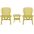 3 Pieces Hollow Design Patio Table Chair Set All Weather Conversation Bistro Set Outdoor Coffee Table with Open Shelf and Lounge Chairs with Widened Seat for Balcony Garden Yard Yellow