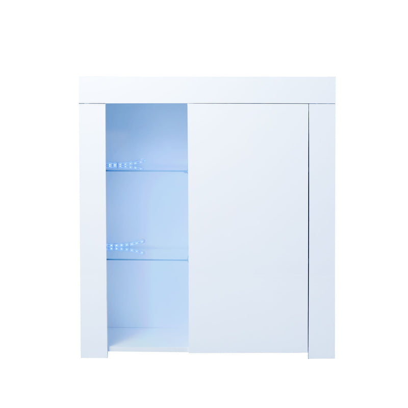 Kitchen Sideboard Cupboard White High Gloss with Blue LED Light, Entryway Living Room Side Storage Cabinet Buffet with Shelves and Door for Dining Room Hallway RT