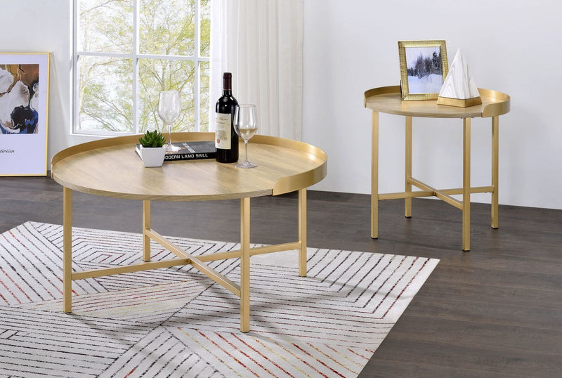 Mithea End Table, Oak Table Top & Gold Finish
