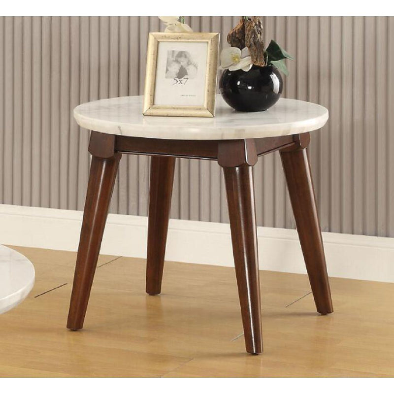 Gasha End Table in White Marble & Walnut XH