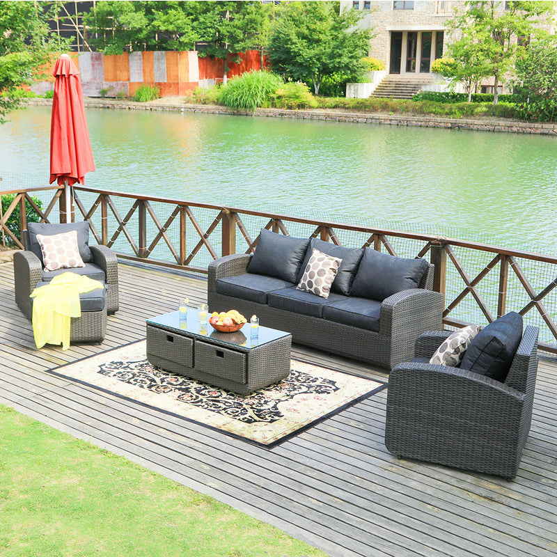 Direct Wicker Aluminum 5-piece Outdoor PE Rattan Wicker Sofa Rattan Patio Garden Furniture ,Gray