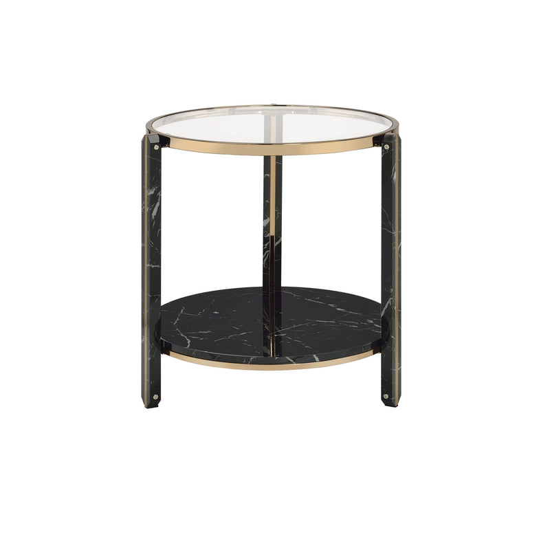 Thistle End Table, Clear Glass, Faux Black Marble & Champagne Finish  YJ