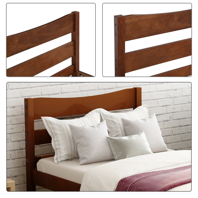 Twin Size Wood Platform Bed with Headboard and Wooden Slat Support (Walnut)