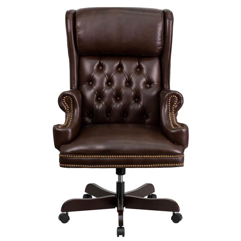 High Back Traditional Tufted LeatherSoft Executive Swivel Ergonomic Office Chair with Oversized Headrest and Nail Trim Arms