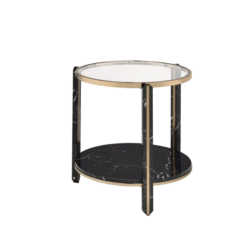 Thistle End Table, Clear Glass, Faux Black Marble & Champagne Finish  YJ