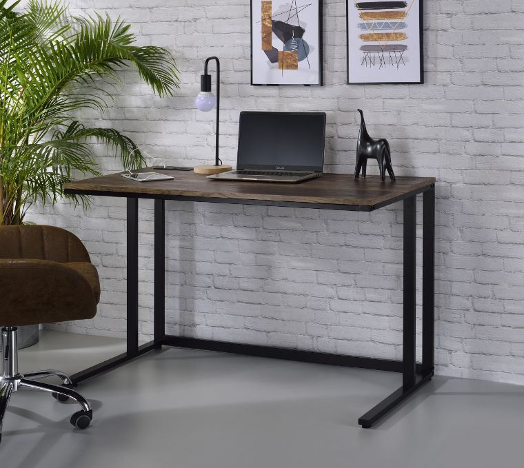 Writing Desk, Tyrese Built-in USB Port Writing Desk, Walnut & Black Finish AL