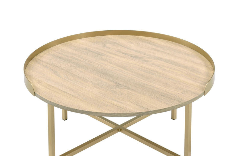 Mithea Coffee Table, Oak Table Top & Gold Finish