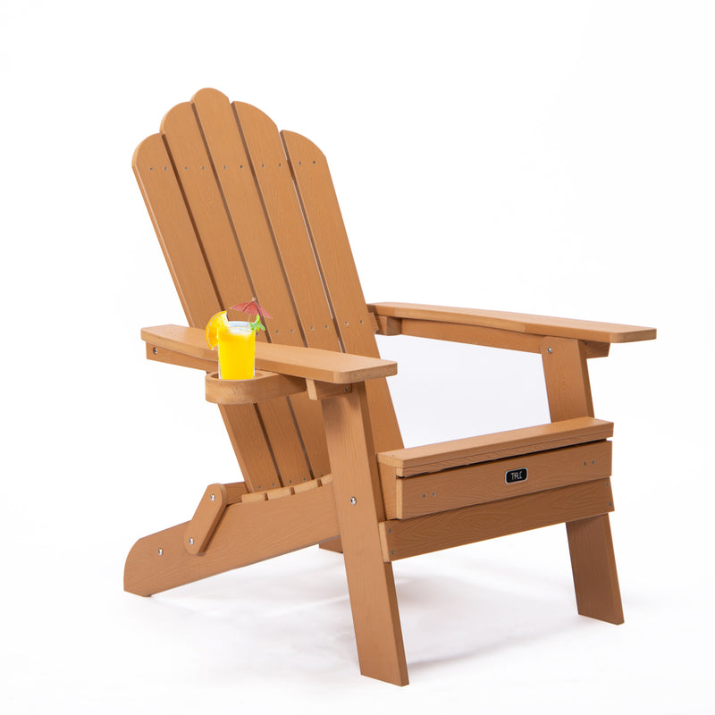 TALE Folding Adirondack Chair with Pullout Ottoman with Cup Holder, Oversized, Poly Lumber,  for Patio Deck Garden, Backyard Furniture, Easy to Install,BROWN. Banned from selling on Amazon