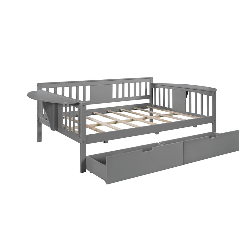 Full size Daybed with Two Drawers, Wood Slat Support, Gray