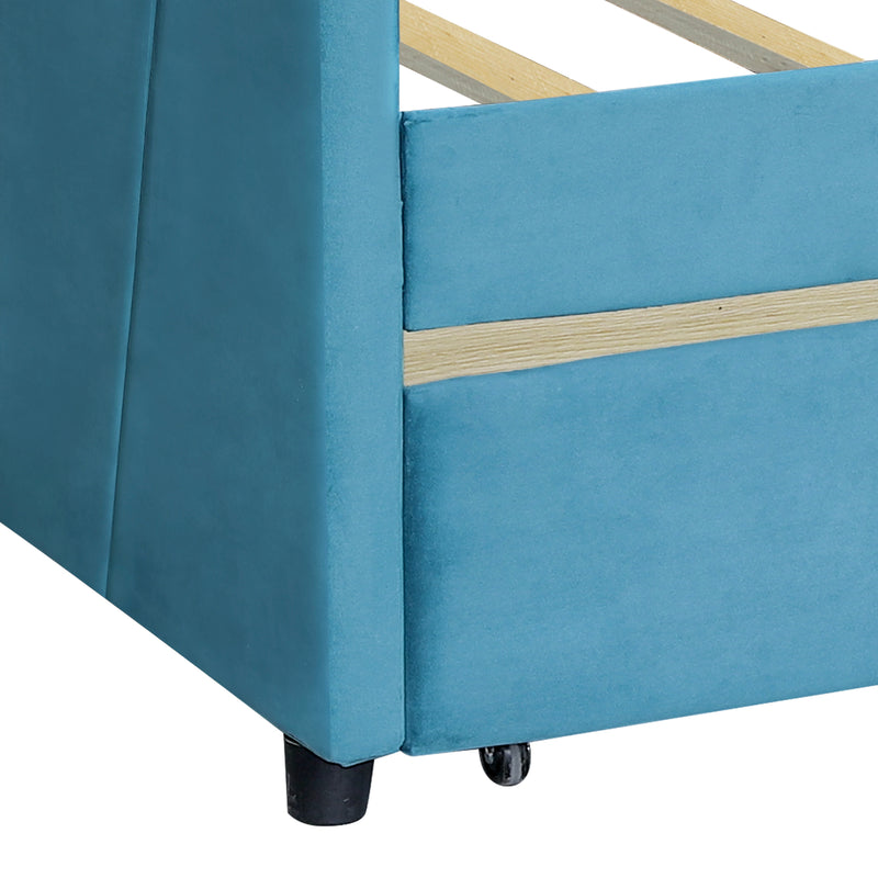Upholstered daybed Twin Size with Two Drawers and Wood Slat Suppot ,Blue