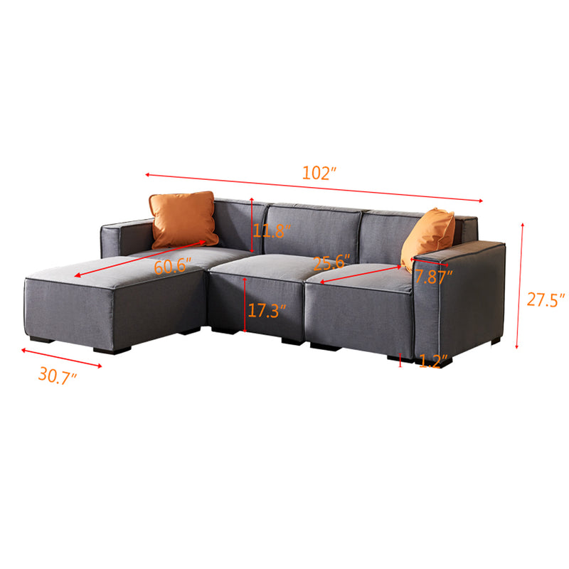 [video] Modular Sofa L Shape with Convertible Ottoman Chaise(Grey)