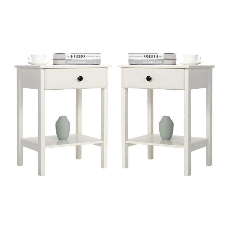 Wooden Tall Nightstand with Bottom Shelf & Drawer,Two Pieces,White