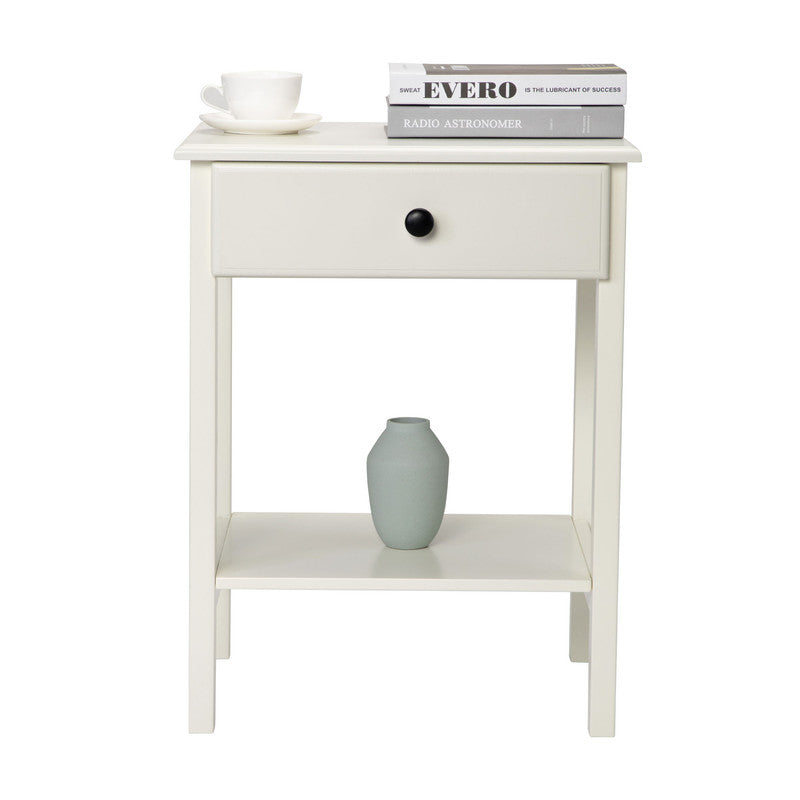 Wooden Tall Nightstand with Bottom Shelf & Drawer,Two Pieces,White