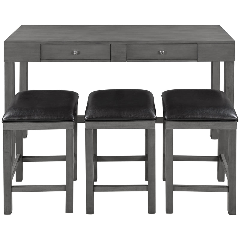 4-Piece Counter Height Table Set with Socket and Leather Padded Stools